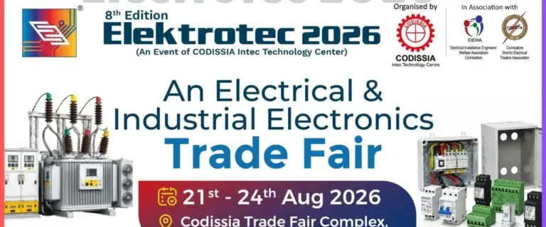Elektrotec 2026 banner - 8th Edition Electrical and Industrial Electronics Trade Fair, 21-24 August 2026, CODISSIA Trade Fair Complex Coimbatore